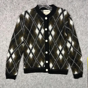 Cárdigan Suéter Vintage Mujer Pequeño Argyle Botón Frontal EE. UU. 60s 70s Preppy - Imagen 1 de 11