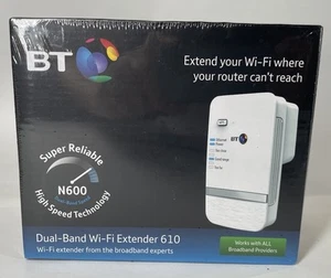 BT Dual-Band Wi-Fi Extender 610 WPS Adapter Network White All Providers - New - Photo 1/6