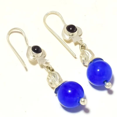 Pendientes antiguos hechos a mano de piedras preciosas amatista calcedonia azul joyería 2" b263 Foto 1 de 3