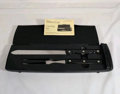Pampered Chef Forged High Carbon Steel Carving Set Knife Fork In Box - Image 1 of 4