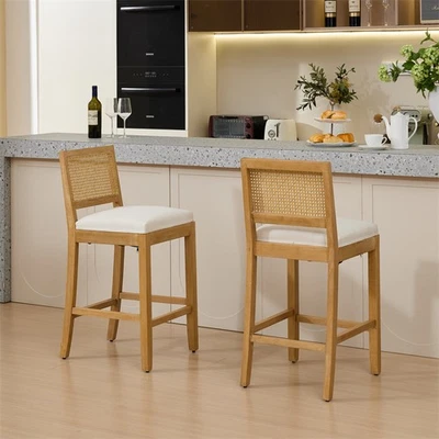 2 Set Kitchen Counter Height Bar Stools with Rattan Backrest Dining Barstools - Image 1 of 4