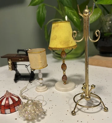 VTG Miniature Dollhouse Lamps-Chandelier-Coat Rack Sewing Machine Lot - Image 1 of 4