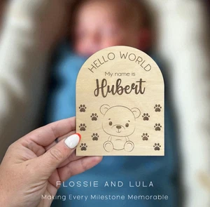 PERSONALISED WOODEN HELLO WORLD MY NAME IS PLAQUE BABY WELCOME TO THE GIFT SIGN - Picture 1 of 3