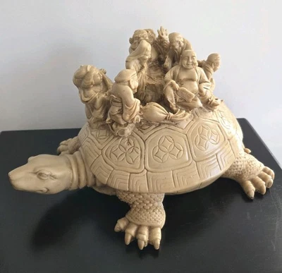 ¿Resina japonesa? ¿Chapa? Escultura grande pesada de 7 lb tortuga Ebisu Netsuke Japón  Foto 1 de 4
