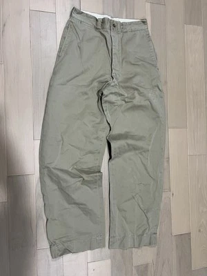 复古 20 世纪 40 年代 50 年代棕褐色纽扣门襟军用休闲裤尺寸 31x31 棉 Act 28x30 — 第 1/4 张图片