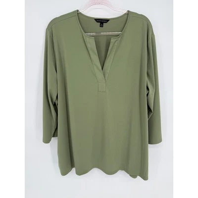 Top túnica relajada XXL Banana Republic para mujer verde oliva manga 3/4 cuello en V Foto 1 de 4