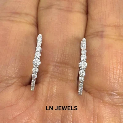 1Ct Round Cut Real Moissanite Women's Huggie Hoop Earrings 14K White Gold Plated - Image 1 of 4