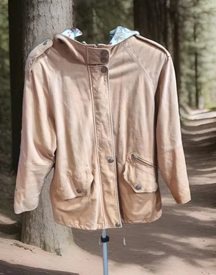 Abrigo de mujer vintage Winlit súper suave de cuero genuino acolchado con capucha talla Lg Foto 1 de 4