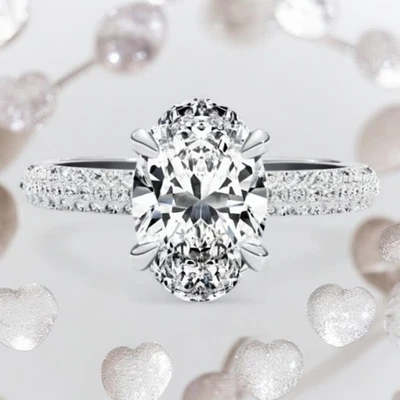 Diamond Ring 14k White Gold Lab Grown Oval 2.6 Carat IGI Certified Size 5 6 7 8 - Image 1 of 4