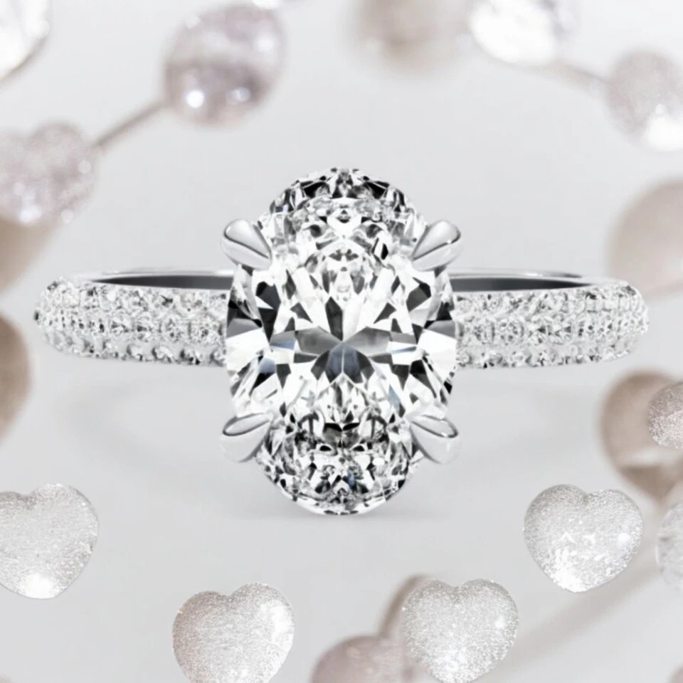 Diamond Ring 14k White Gold Lab Grown Oval 2.6 Carat IGI Certified Size 5 6 7 8 - Image 1 of 4