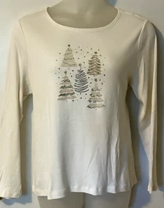 T-shirt donna CROFT BARROW CLASSICA impreziosita avorio nuova con etichetta albero di Natale XL - Foto 1 di 2