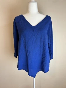 Oh My Gauze Blue Tunic Top Asymmetric Hem Short Sleeve Gauze Women’s Sz L Large - Picture 1 of 3