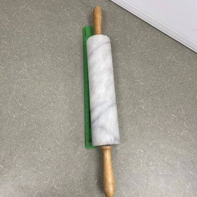 Vintage Marble Rolling Pin 18” Long Barrel 10” Wood Handles Heavy EUC Gray White - Image 1 of 4