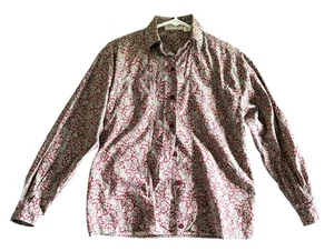 Fil a Fil 100% Cotton Paisley Print Button Down Shirt Men's Size 14 Maroon - Picture 1 of 5