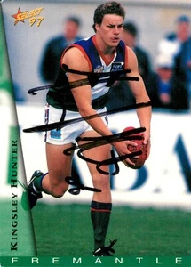 ✺Signed✺ 1997 FREMANTLE DOCKERS AFL Card KINGSLEY HUNTER - Picture 1 of 2