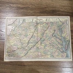 Large Antique 1889 Map Of Virginia & West Virginia 22”x14” - Picture 1 of 6