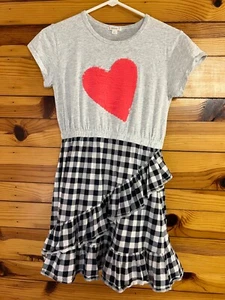 Crewcuts Heart Flip Sequin Ruffled Dress Girls Black White Check Size 14 - Picture 1 of 3