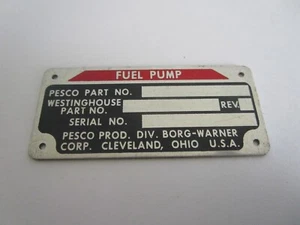 Placa de nombre/identificación para bomba de combustible Pesco aluminio - Imagen 1 de 4
