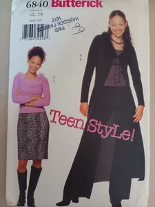 Butterick Pattern 6840 Teen Style Duster Skirt Pant Top Juniors 1/2 3/4 5/6 7/8 - Picture 1 of 2