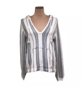 O’Neill Bonfire Hooded Sweater Size Medium Ivory Blue Striped - Picture 1 of 11