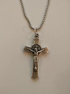 Catholic St Benedict Crucifix Cross Medal Necklace 18" Chain - Picture 1 of 3