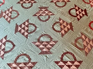 Antique Quilt Top 1850's era Baskets Turkey Red Madder Fabrics NEW PRICE - Picture 1 of 11