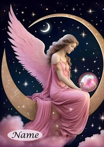PERSONALISED Birthday ART Card PINK ANGEL FAIRY Mum Granddaughter Daughter Mam - Picture 1 of 4