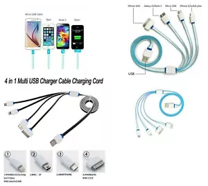 4 in 1 Multi Function Universal USB Stretchy Retractable Charger Cable Grey - Picture 1 of 3