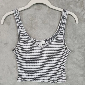 Topshop Crop Top Damen 4 weiß gestreift Rippstrick Baumwolle Freizeit breite Träger - Bild 1 von 7