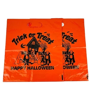 Par de bolsas de plástico vintage de truco o trato de Halloween naranja caramelo payaso vampiro - Imagen 1 de 7