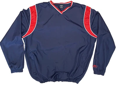 Chaqueta Rompevientos Pullover Rawlings Malla Forrada Azul Rojo Rayas Cuello en V XL Foto 1 de 4