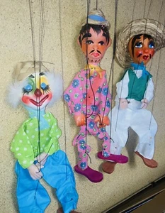 3 -Vintage Mexican Marionette-(5- String Wooden Puppets) Ceramic Heads - Picture 1 of 8