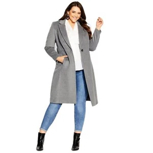 Cappotto lungo con cintura grigio misto lana City Chic Belissima taglia 20 - Foto 1 di 9