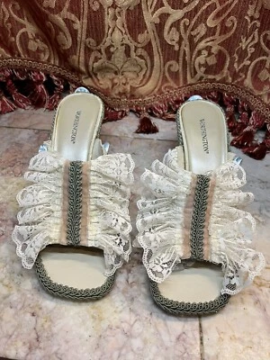 Custom Marie Antoinette Inspired Lace Velvet Leather Wedding Shoes OOAK Sz 7 VTG - Image 1 of 4