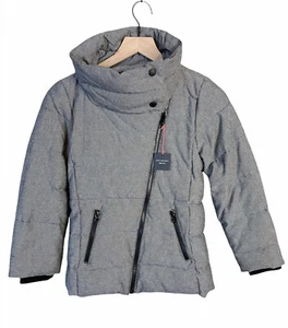 Gap Kids Girls Tweed Moto Puffer Grey Jacket M 8 - Picture 1 of 10