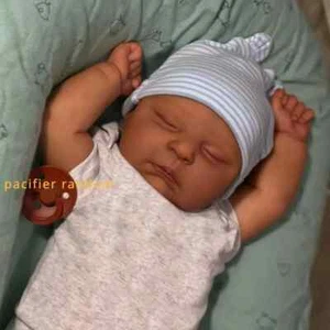 20" Silicone Vinyl Real Newborn Bebe Asleep Fat Black Skin Reborn Baby Doll - Picture 1 of 6