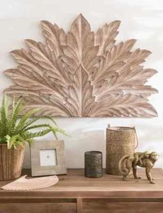 HandCarve Palm Leaf Boho Headboard Morocco Headboard Hanging Wood Furniture - Picture 1 of 5