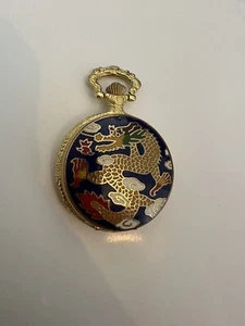 Chinese Style Painted Dragon Gold Quartz Pocket Watch - Picture 1 of 4