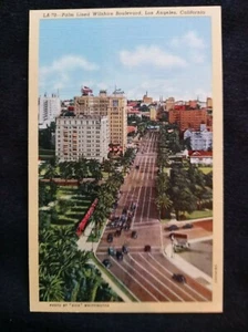 CALIFORNIA CA Los Angeles Palm LIned Whilshire Blvd Straßenbahnen Leinen Postkarte - Bild 1 von 2