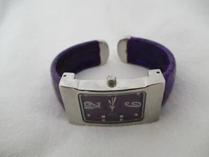 Purple Suisse Cuff Watch, Rectangle Dial & Silvertone Case - Picture 1 of 12