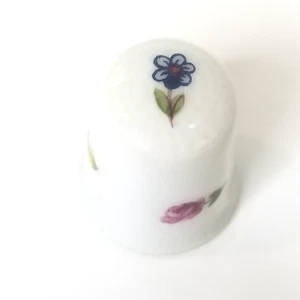 Limoges Frankreich weißer Porzellan Fingerhut 4 Blumen Vintage 1 in hoch blau lila - Bild 1 von 9