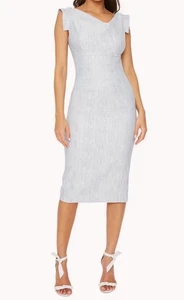 Black Halo Jackie O Asymmetric Neck Sheath Dress Womens Sz 10 Metallic Silver - Picture 1 of 15