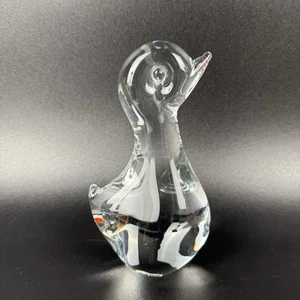 Vintage Crystal Clear Art Glass Baby Duck 5 3/4” Tall Paperweight Decoration - Picture 1 of 5