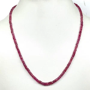 18 Inch Natural Mozambique Ruby Necklace 3-4.5mm Faceted Beads 925 Silver Clasp - Picture 1 of 13