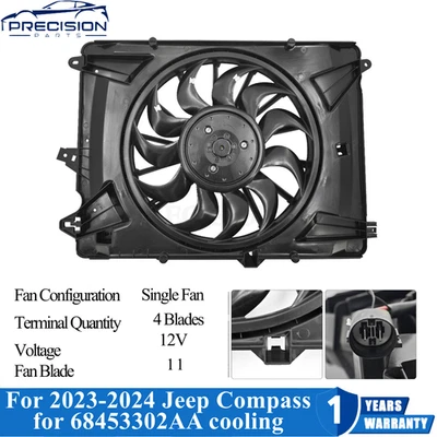 Electric Radiator Fan Assembly For 2023-2024 Jeep Compass for 68453302AA cooling - Image 1 of 4