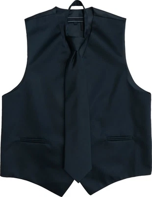Men's Solid Color Adjustable Dress Vest & Neck Tie Set for Suit or Tuxedo - Image 1 of 2