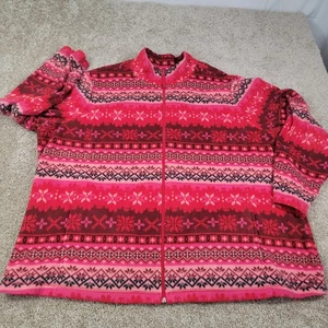 Laura Scott Women's 3X Pink Nordic Fair Isle Fleece Zip Up Jacket Cozy - Picture 1 of 6