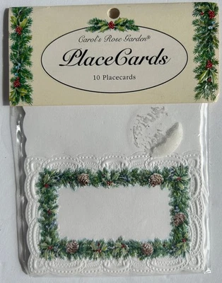 CAROL'S ROSE GARDEN Vintage Placcards Holly Guirnalda Borde Repujado Set/10 Foto 1 de 2