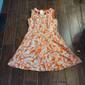 Abito Smanicato Arancione Tropical Fit E Svasato Nuovo Xl AGB Estate Flirty Swing - Foto 1 di 7