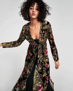 ZARA Woman Collection Velvet Floral Devore Kimono Metallic Fibre M Bloggers READ - Picture 1 of 7